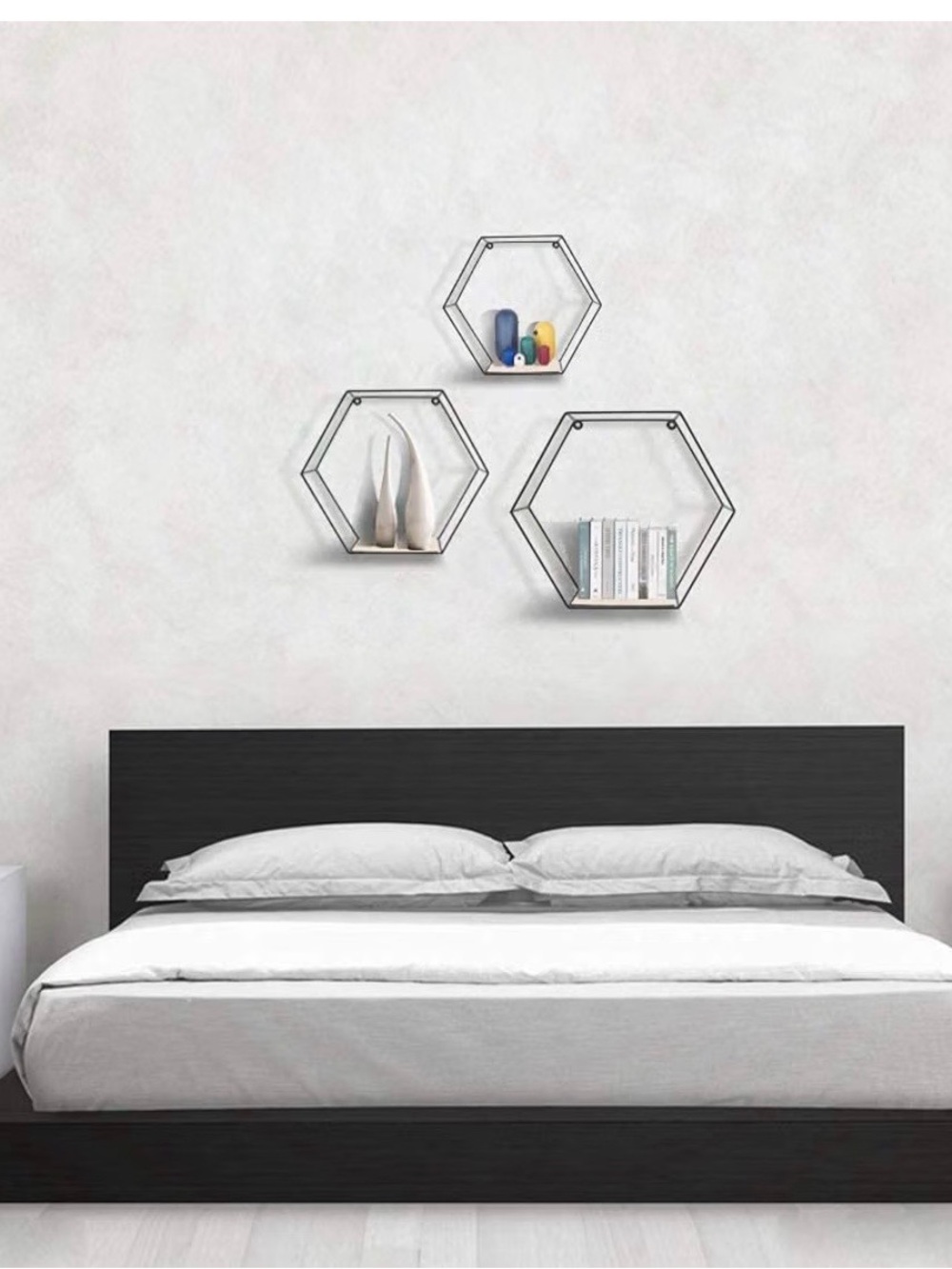 3 Black Hexagon Metal Wall Shelves-Modern Wall Decor.  Plants NOT included